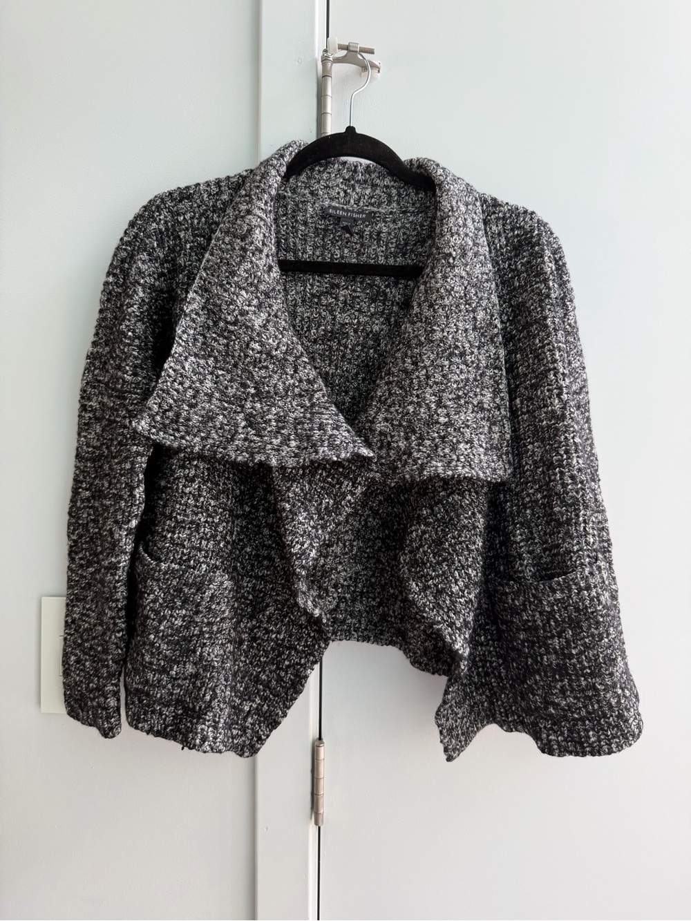 Eileen Fisher Cozy black and Gray organic cotton and alpaca Open-Front Cardigan